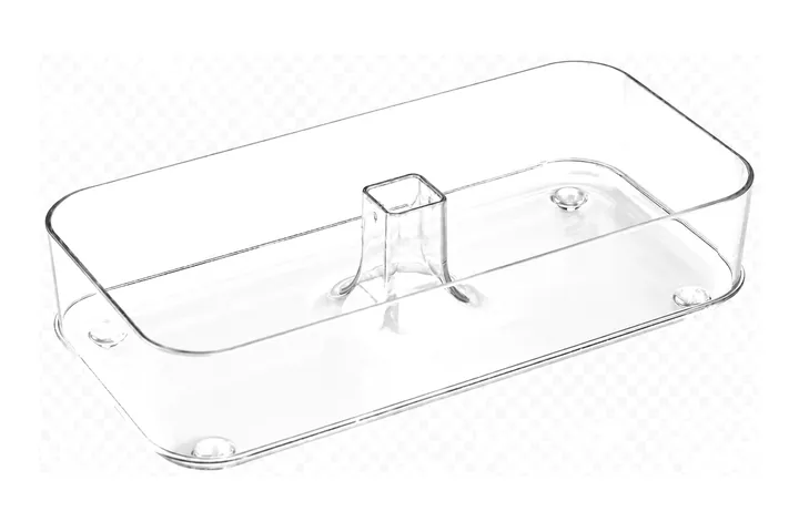 Clear plastic tray with a molded center post