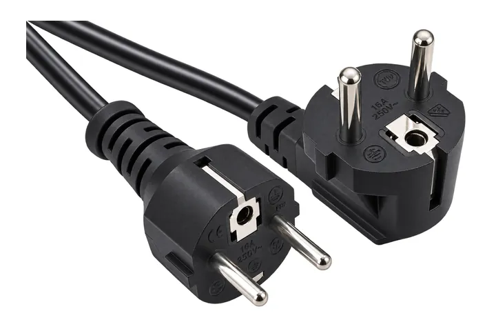 Black molded Schuko power plugs on cables