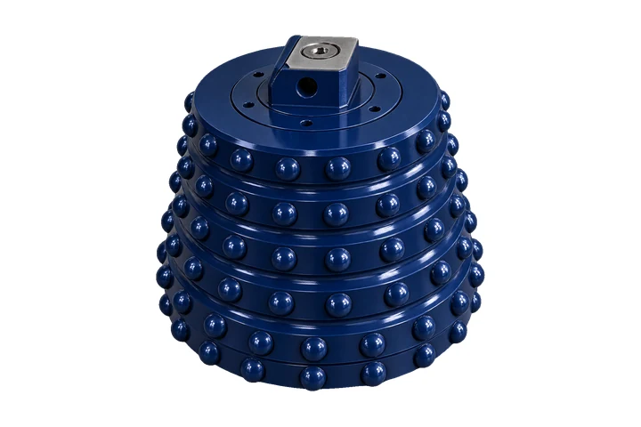 Conical roller cutter with rows of carbide button inserts