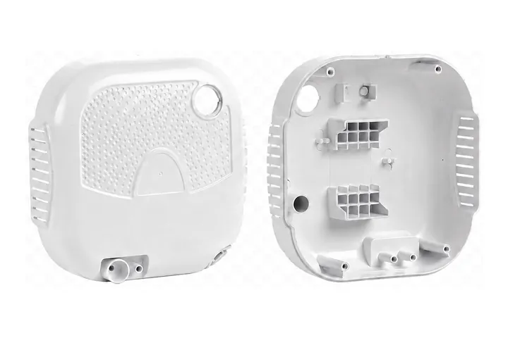 White molded plastic enclosure, outer cover and inside view
