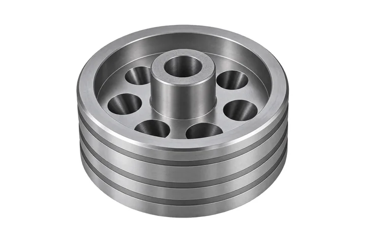 Turned steel multi-groove pulley with lightening holes