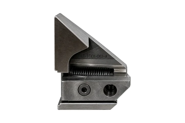 Machined steel angle block with a dovetail slide and clamp screw