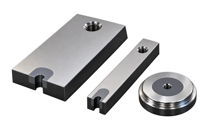 Precision-ground slotted clamping plates and a round pad